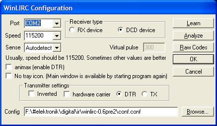Picture: Configuration of WinLIRC