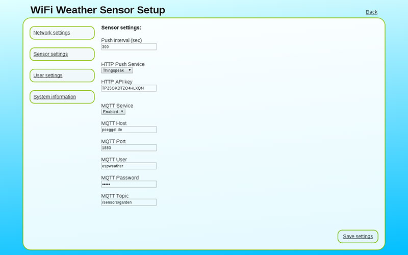 Screenshot: Konfiguration Sensor