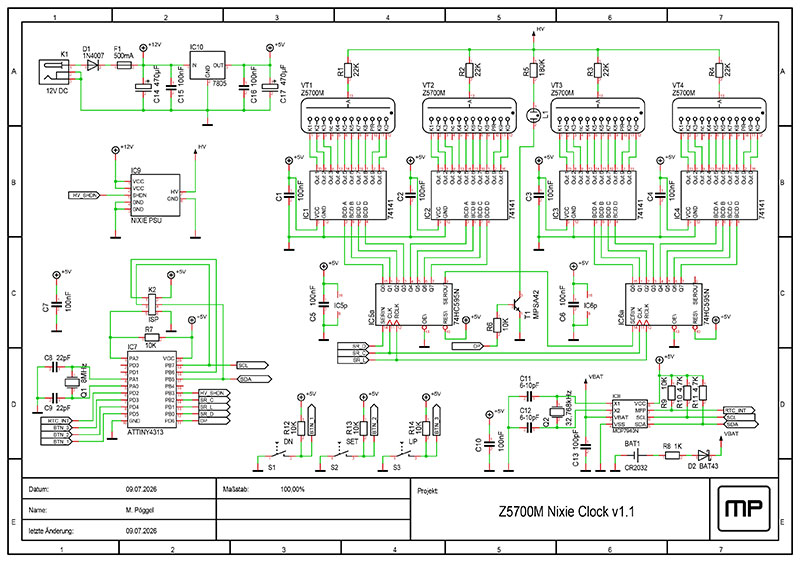 Bild: Schaltplan der Z5700M Nixie Uhr