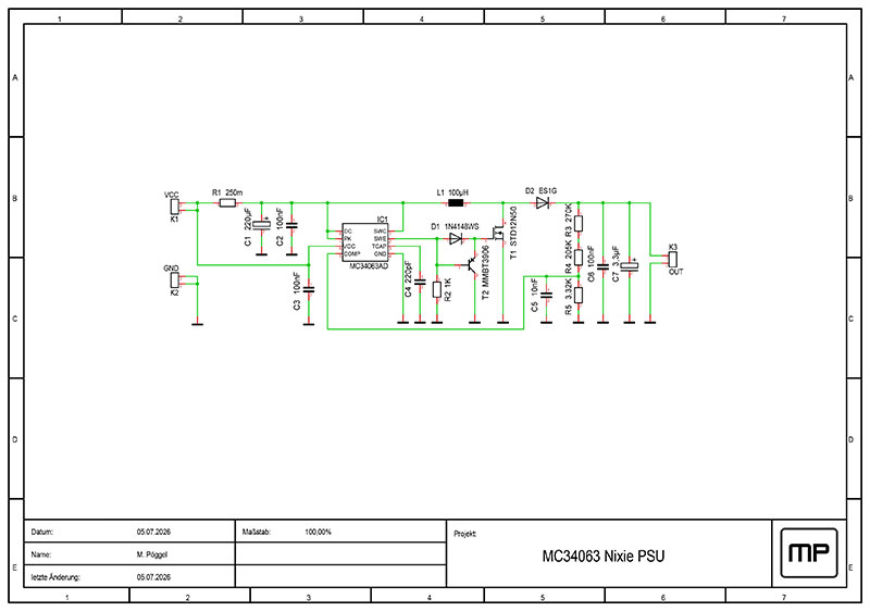 Bild: Schaltplan der MC34063 Nixie-Stromversorgung